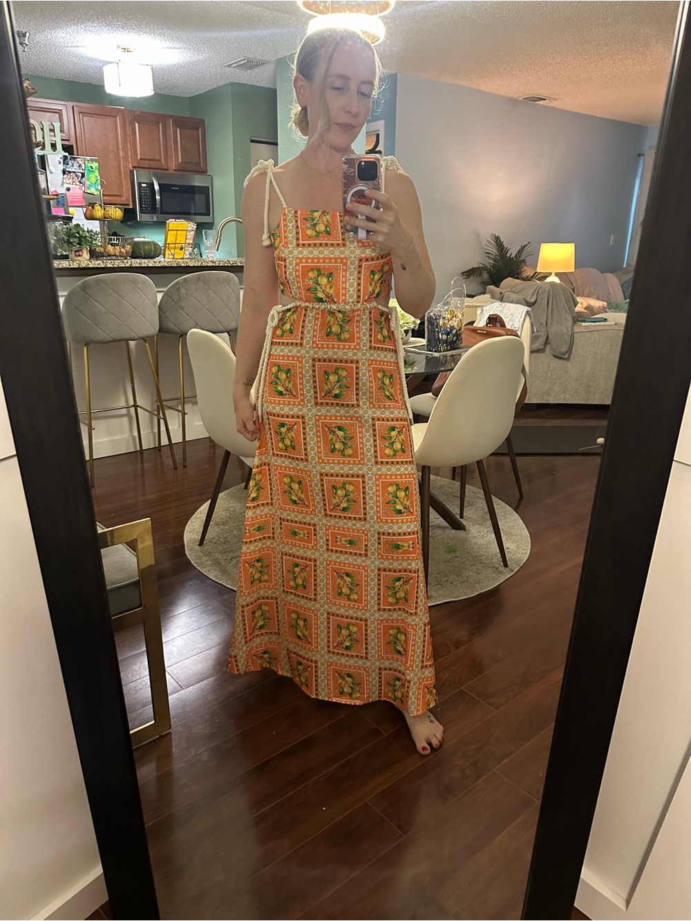 Orange Lemon-Print Summer Italy Vacation Maxi Dress